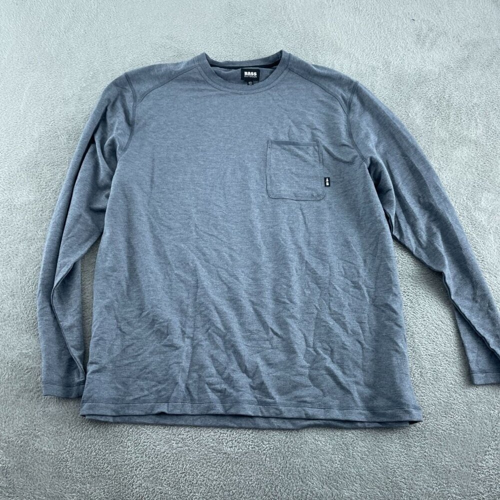 Bass Outdoor Mens Ombre Blue Long Sleeve Utili-Tee With Pocket XXL NWT 5222